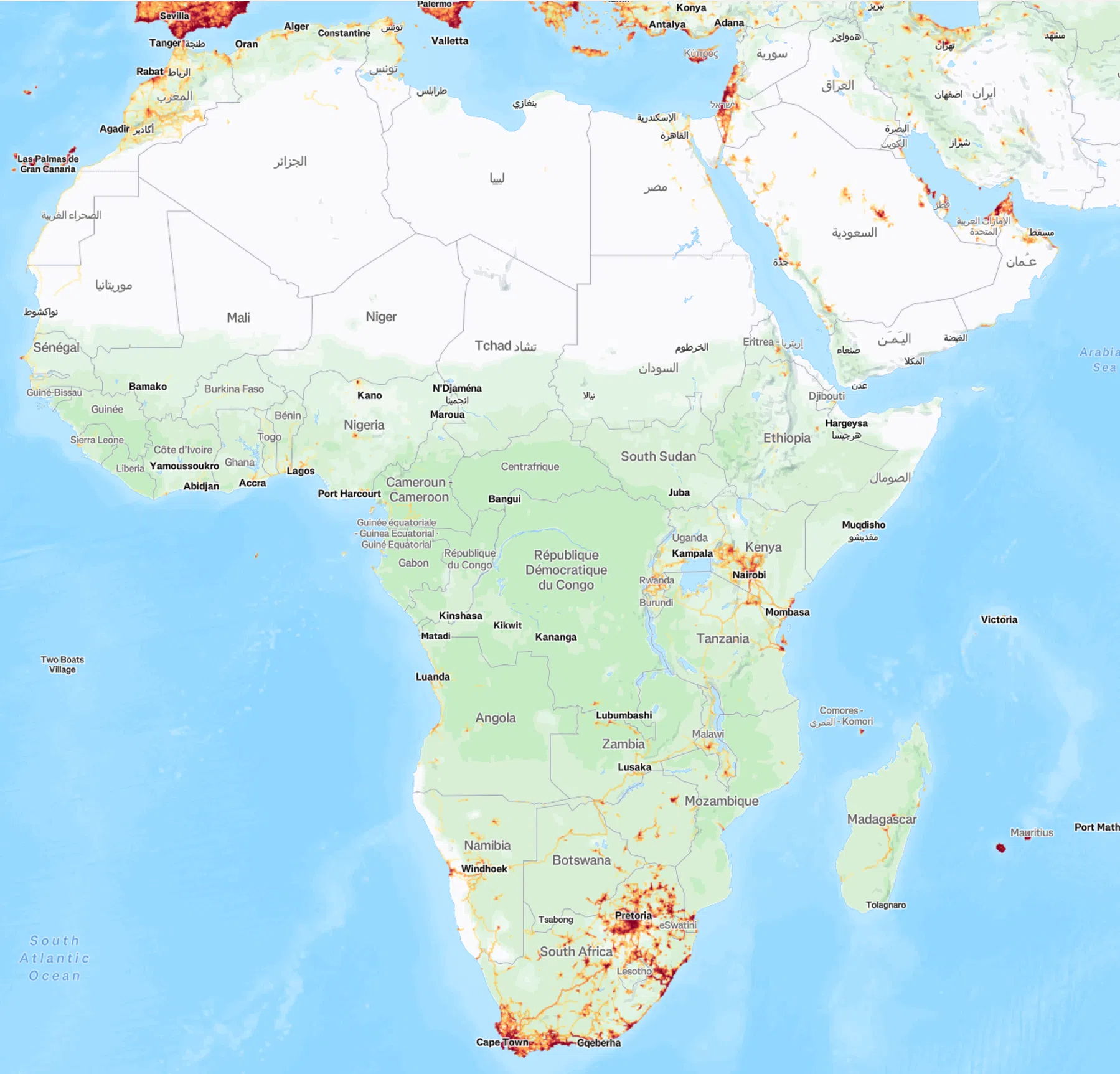 Strava-heatmap Afrika